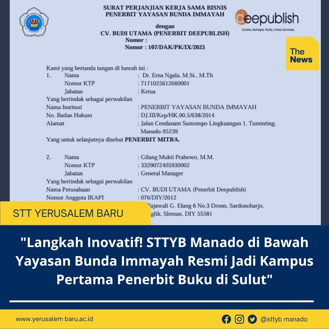 Langkah Inovatif! STTYB Manado Resmi Jadi Kampus Pertama Penerbit Buku di Sulut
